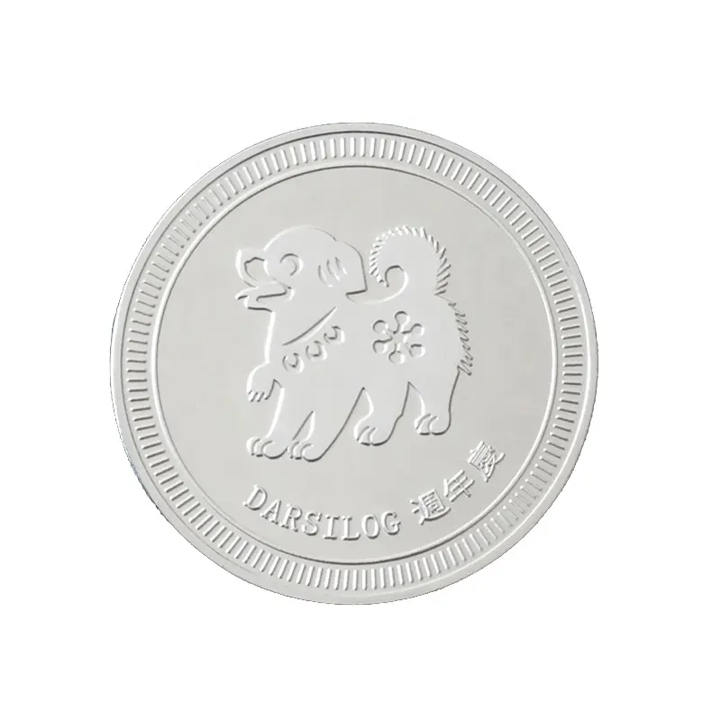 Custom cheap metal stamping pure silver souvenir dog animal coins with your design