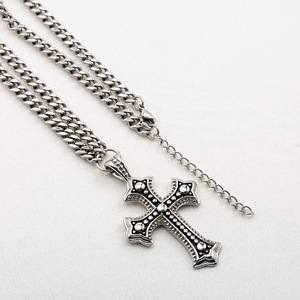 <b>Cross</b> Pendant Necklace Stainless Steel Cuban <b>Chain</b> Black Embossed <b>Cross</b> Men's Fashion Jewelry Geometric Design - Product Image 3