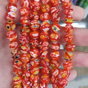 Glass Beads Smooth Beads Thousand Flower Glass DIY Accessory For Jewelry Making Yellow Red Color 15"