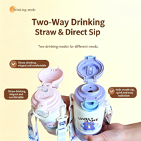 Botol minum termos anak 500ml, food grade SUS316 stainless steel, double-way, terinsulasi, untuk sekolah dan aktivitas luar ruangan