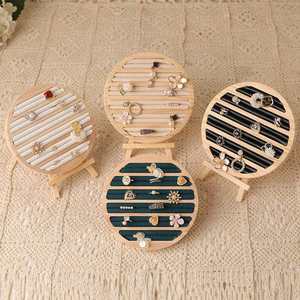 Solid Wood Velvet Jewelry Display Rack Desktop Earring <b>Ring</b> Tray Wooden Storage Organizer Home Decor - Product Image 4