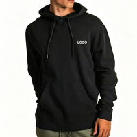 Sudadera con Capucha Negra Bordada de Algodón 100% Premium, Gruesa, Lavada a la Piedra, Unisex, Oversize, con Bolsillo de Forro Polar, Estilo Urbano