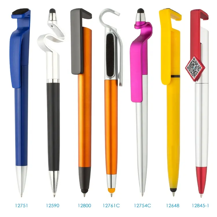 2022 yeni 3 in 1 promosyon Stylus kalem dokunmatik ekranlar için plastik tükenmez kalem ile telefon standı tutucu