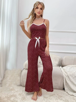 Custom Dot Print Lace Front Cami Top Pijamas Bambú Modal Long Lounge Pants Pijamas Loungewear Mujeres Set