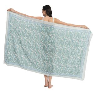 Pareo de algodón con estampado a mano Iceberg Green para mujer, ligero, para cubrir el bikini, ropa de playa de verano - Product Image 1