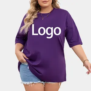 Grosir kaus wanita ukuran besar kualitas tinggi Eropa Amerika kaus oblong kustom logo Anda Kaos Oblong katun ukuran besar