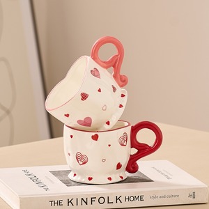 Taza de Cerámica con Asa de Corazón, Diseño Romántico Rojo, Taza de Café con Patrón de Amor, Regalo Único para el Día de San Valentín para Ella, Tazas de Té para Parejas - Product Image 1
