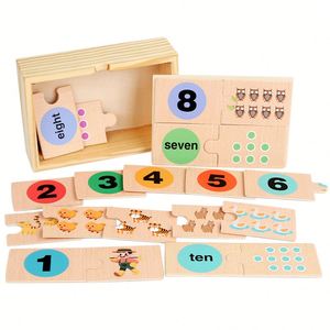 Puzzle éducatif en bois pour enfants, boîte à dessins animés, animaux, chiffres, formes, reconnaissance des mots anglais pour bébés, apprentissage précoce - Product Image 1