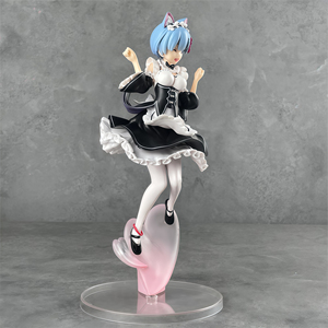 Figurine PVC Anime Fille Rem avec Oreilles <span class=keywords><strong>de</strong></span> Chat, Personnage <span class=keywords><strong>de</strong></span> Soubrette aux Cheveux Bleus Mignons, Base en Forme <span class=keywords><strong>de</strong></span> Cœur, Modèle <span class=keywords><strong>de</strong></span> Collection Non Officiel Fait par les Fans - Product Image 4