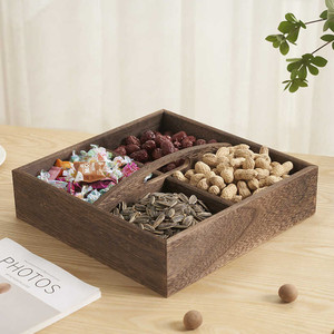 Solid Wood Divided Snack <b>Tray</b> 4 Compartments Square Shape For Fruit Nuts Candy Storage Home Living Room Use - Product Image 3