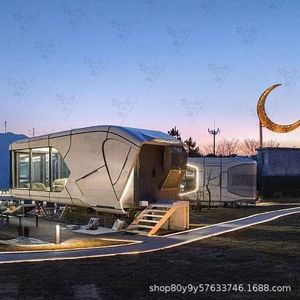 Hôtel-conteneur moderne en structure acier, resort extérieur avec piscine et vue sur la montagne - Product Image 5