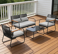 Set Sofa Taman Bambu Mewah Modern Rangka Baja Tahan Lama Tahan Air Furnitur Teras Luar Ruangan Cocok untuk Apartemen Hotel