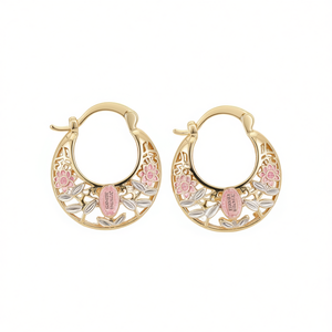 Pendientes de Aro de Oro Sólido de 18K para Mujer, Diseño de Flor, Cristal con Engaste de Bisel, Románticos para Uso Diario - Product Image 1