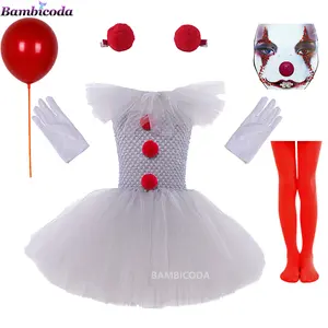 Kostum Tutu Halloween Anak perempuan Joker abu-abu gaun Cosplay pesta karnaval anak-anak badut menyeramkan gaun mewah Tulle anak-anak 2-12 tahun