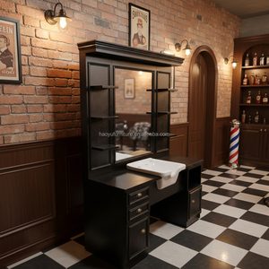 Estación de Barbería Clásica Negra con Lavabo para Salón de Belleza y Barbería - Product Image 2