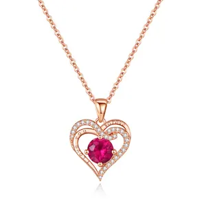 VANA Heart Shape Women's Fashion Temperament Love Double Heart Gemstone Pendant Necklace Jewelry