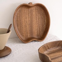 Plateau créatif en bois de noyer en forme de pomme, plateau de service pour fruits, plateau pour collations et desserts, assiette en bois massif pour enfants, assiette à dîner pour enfants