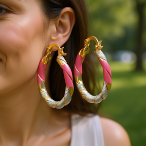 Orecchini a Cerchio Multicolore Trendy Placcati in Oro 18K in Lega di Zinco Gioielli da Festa alla Moda per Donne - Product Image 2