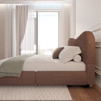 Lit rembourré haut de gamme avec panneau arrière incurvé, cadre doux et arrondi pour une chambre à coucher élégante