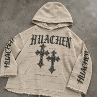 Sweat à capuche personnalisé pour homme, coupe ample, en tricot gaufré 380 GSM, délavé à l'acide, imprimé sérigraphié, style streetwear vintage, fabrication sous marque privée
