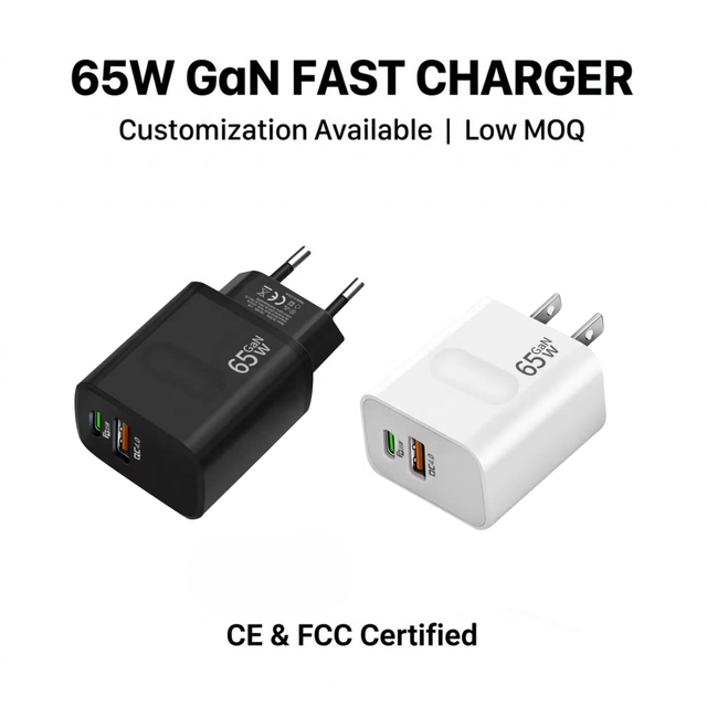 65W GaN Phone Charger Fast Dual Plug PD QC4.0 Dual USB-A Type-C Power Adapter Bulk Supply OEM Custom Logo Factory Wholesale