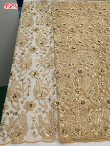 4328 africain Tulle dentelle tissu 2025 velours nigérian brocart doré <span class=keywords><strong>Net</strong></span> paillettes dentelle tissu pour couture mariage fête femmes robe - Product Image 3
