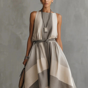 Abbigliamento Generale per <span class=keywords><strong>Negozi</strong></span> Indipendenti 2026 Moda Europea e Americana Abito Lungo Elegante a Righe Senza Maniche per <span class=keywords><strong>Donna</strong></span> - Product Image 2