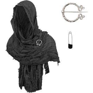 Capa con Capucha Medieval Negra de Poliéster, Accesorio de Disfraz con Broche y Alfileres para Traje Renacentista Vikingo, Unisex para Adultos - Product Image 2
