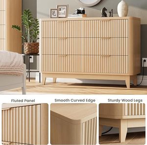 Toma de corriente de 6 cajones, cómoda estriada, cajones anchos de madera, <span class=keywords><strong>diseño</strong></span> de perfil curvo, AMPLITUD para armarios de TV y sala de estar - Product Image 4