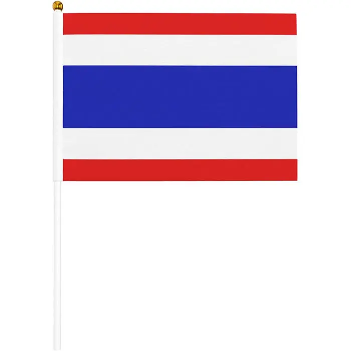 Atacado Thai Tailândia Hot Aparar Mão Waved Mini Flag 5.5x8.2in Para Decorações Com Pólo De Plástico PVC