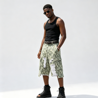 Shorts cargo déchirés camouflage Y2K personnalisés pour hommes, bermudas en jean délavé, effet usé, bords bruts, multi-poches, streetwear pour hommes