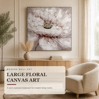 Tableau mural Impasto Fleur sur toile, Peonie peinte à la main 100x100cm, Blanc, Mauve, Doré central, pour salon, prêt à accrocher