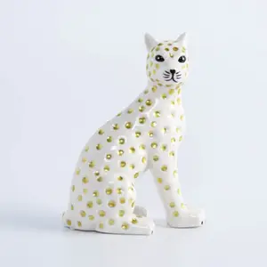 Eaglegits-figuras de leopardo de porcelana, adornos artesanales en miniatura simples, objetos decorativos para el hogar y Hotel, de oro blanco