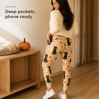 Leggings taille haute pour femmes à imprimé Halloween avec poches latérales, pantalon de sport et de yoga en soie de lait, motifs chat et citrouille, collection automne, vente en gros personnalisée