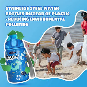 FEIJIAN 400ML Kids BPA-Free <b>Flat</b> Shape Thermal <b>Water</b> <b>Bottle</b> Portable Travel School Engraved <b>Bottle</b> to Keep Cold <b>Water</b> - Product Image 6