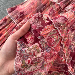 Robe longue à col montant en maille à manches longues à volants imprimée à <span class=keywords><strong>taille</strong></span> unique, robe ample à manches lanternes, robe longue à volants - Product Image 4