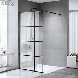 Black Grid Printing Walk In Wet Room 8mm Easy Clean Glass Panel Shower Screen