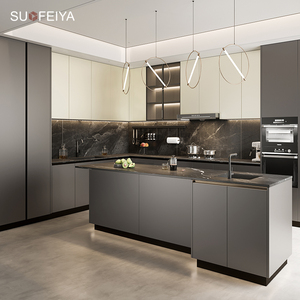 Sofeyia hiện đại màu xám sơn mài tủ bếp mềm đóng bản lề MDF Inset đá cẩm thạch Laminate cho nhà phát triển xây dựng thiết kế - Product Image 1
