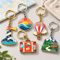 Porte-clés en métal sur le thème du voyage, phare de dessin animé, montgolfière, valise, montagne, souvenir, en alliage de zinc, fait main, forme irrégulière