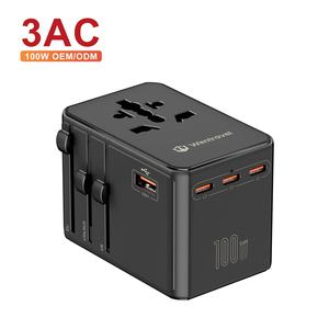 Adaptador de Viaje Multiusos Wontravel de 3 Vías y 100 Watts con USB y Tipo-C con Logotipo - Product Image 1