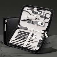 Kit de soin des pieds professionnel en acier inoxydable, 9/18 pièces, ciseaux à ongles, coupe-ongles, étui en cuir PU noir durable