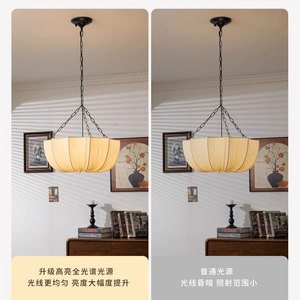 Lustre en tissu plissé Wabi Sabi, luminaire suspendu en lin à 3 chaînes, pour salle à manger, chambre à coucher, salon - Product Image 4