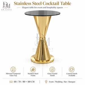 Mesa de Cóctel Redonda para Proyectos Hoteleros con Base de Pedestal de Acero Inoxidable Dorado en Forma de Reloj de Arena y Tapa de Vidrio Templado Espejado - Product Image 3
