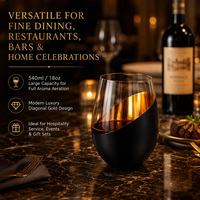 Verre à vin sans pied réutilisable et écologique de 540 ml, 100 % contrôle qualité manuel, en cristal noir et or, service complet direct usine