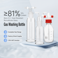 Bouteille de lavage de gaz en verre borosilicate 3.3 transparent à parois épaisses, avec bouchon PBT, joint standard, multi-trous, de 125 mm à 20000 ml