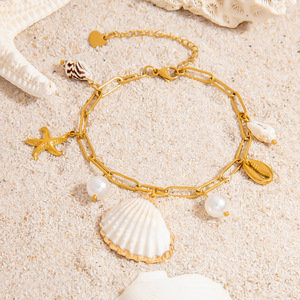 Ocean Series Charm <b>Bracelet</b> With Natural Seashell Pendant 18K Gold Plated Women's Jewelry Gift Fashion Accessory - Product Image 3