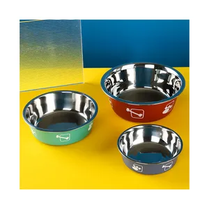 Grosir mangkuk hewan peliharaan pabrik dengan logo berwarna mangkuk anjing stainless steel dengan mangkuk makan anjing