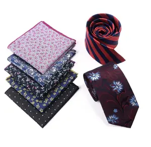 Großhandel 7,5 cm Business Krawatte Taschentuch Set Plaid einfarbig Neck Tie Pocket Square für Männer