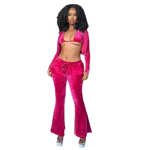 Wholesale Large Size 2024 Winter Sexy New Design Bell-Bottom Pants Women's Three Piece Set