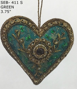 Beautiful Handmade Zari Embroidery Heart in Custom Christmas Hanging Ornament Shape Trusted Supplier Manufacturer's Zari Flower - Product Image 2